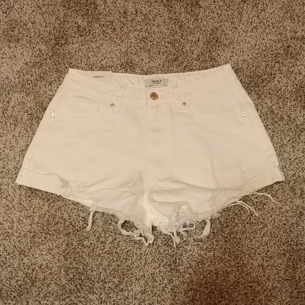 Forever 21 White Raw Hem Shorts